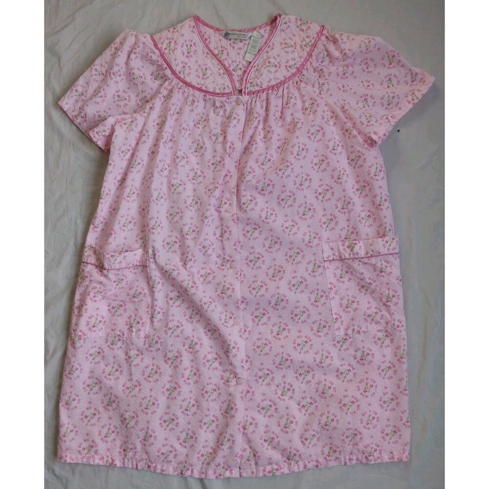Vintage Morning Glory Woman Jasmine Rose Pink Floral House Dress Housecoat 2X